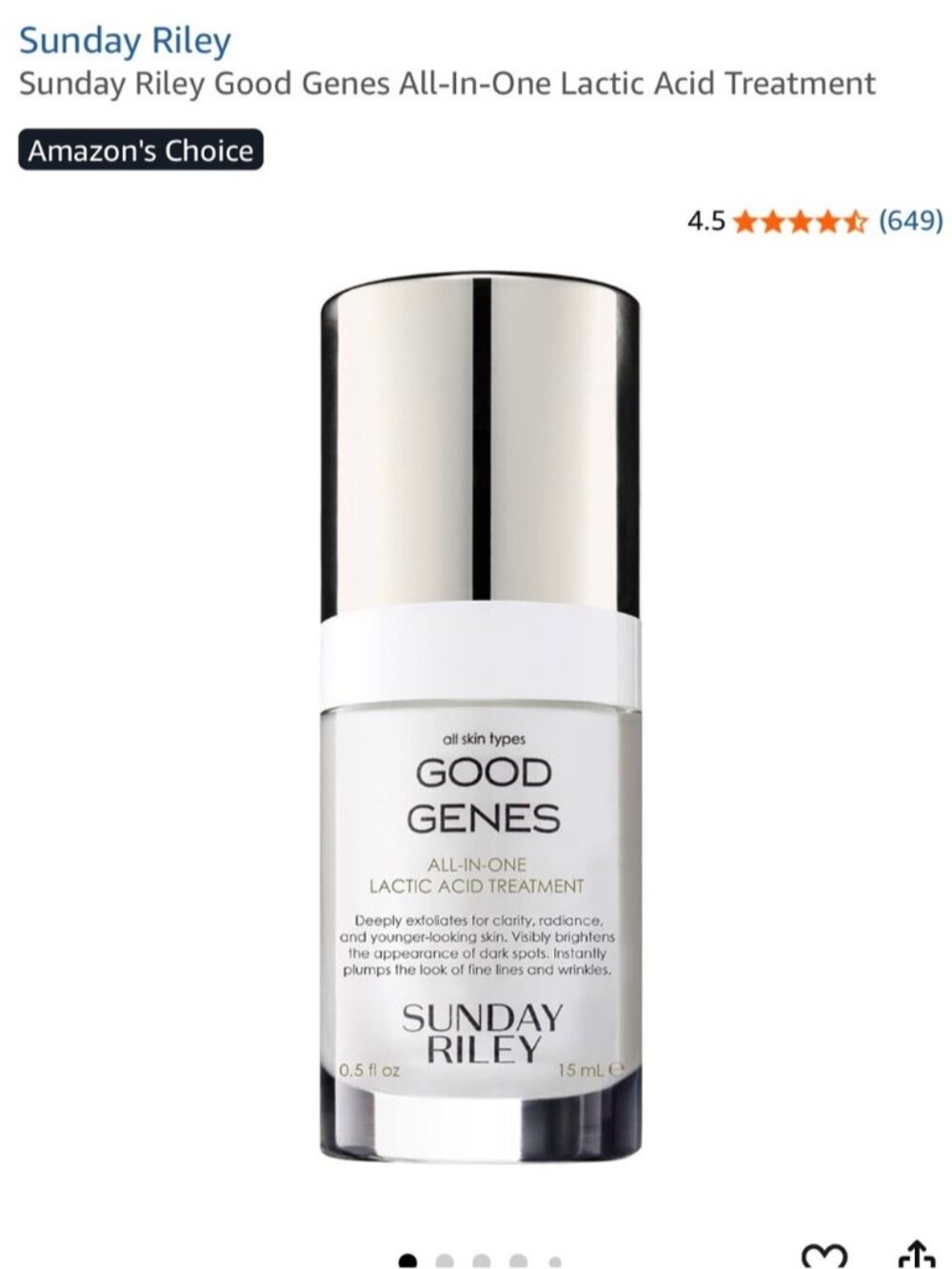 Sephora Sunday Riley Good Genes 15ML AHA Lactic Acid Treatment wrinkles aging